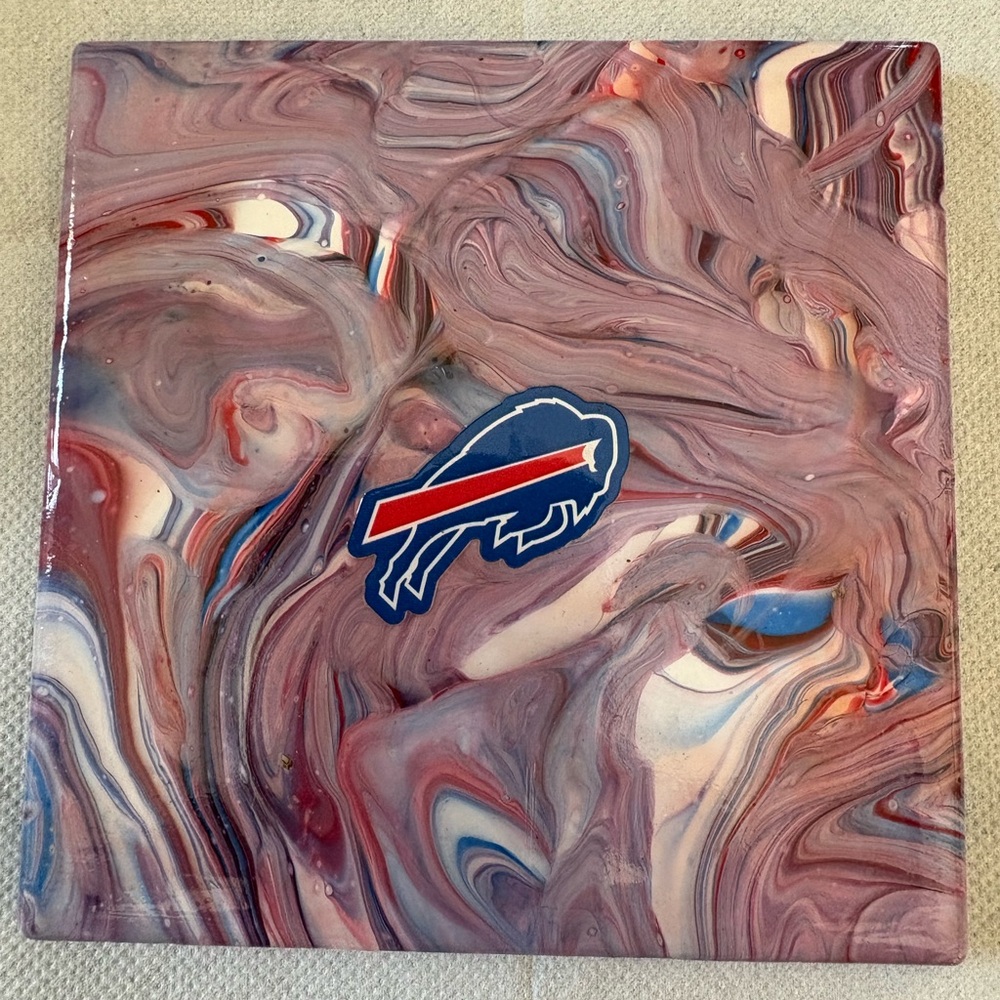 Buffalo Bills Swirl Art Coaster Poured Painted Tile Coaster